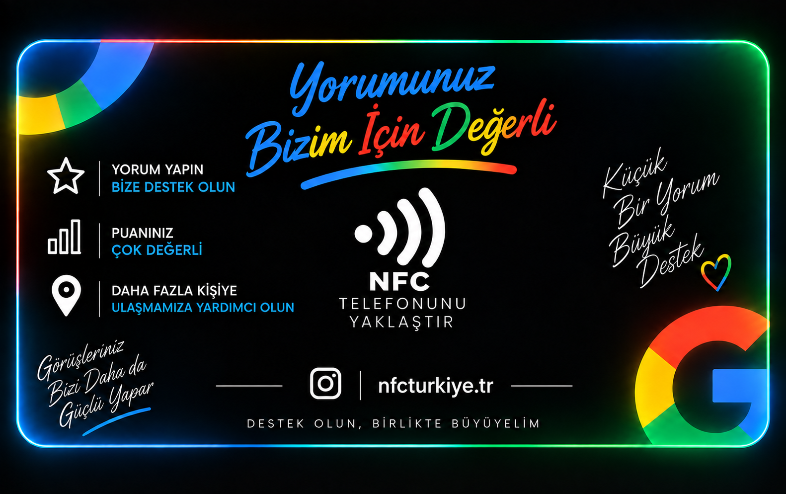 Google Yorum NFC kartının arka yüzü