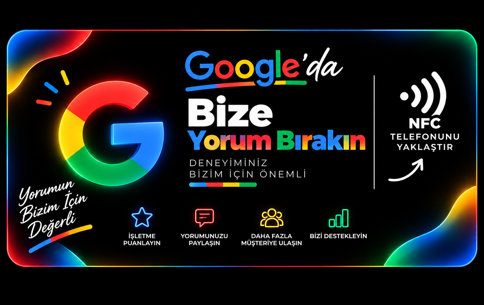 Google Yorum NFC kartı gerçek ön yüz tasarımı